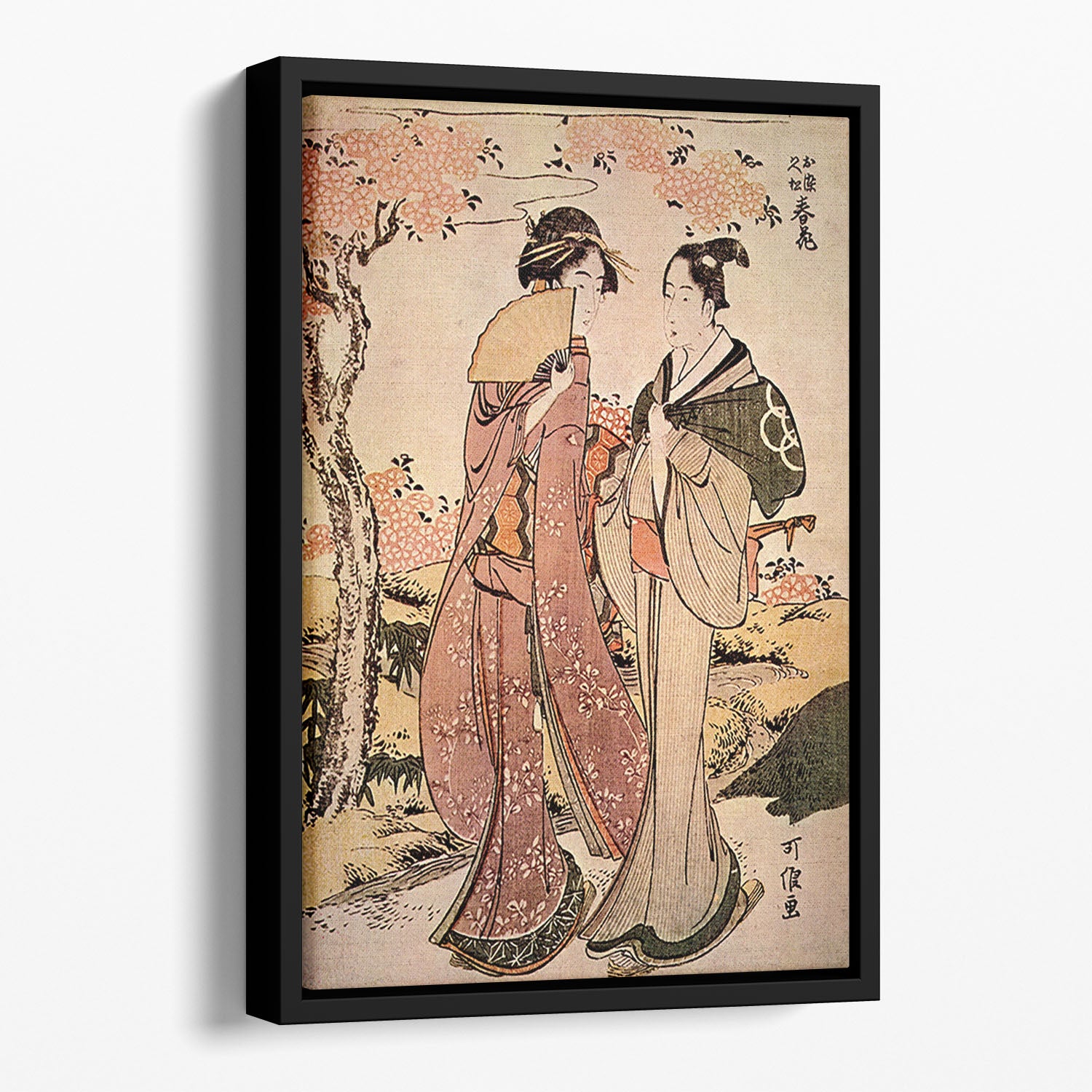 Two women by Hokusai Floating Framed Canvas