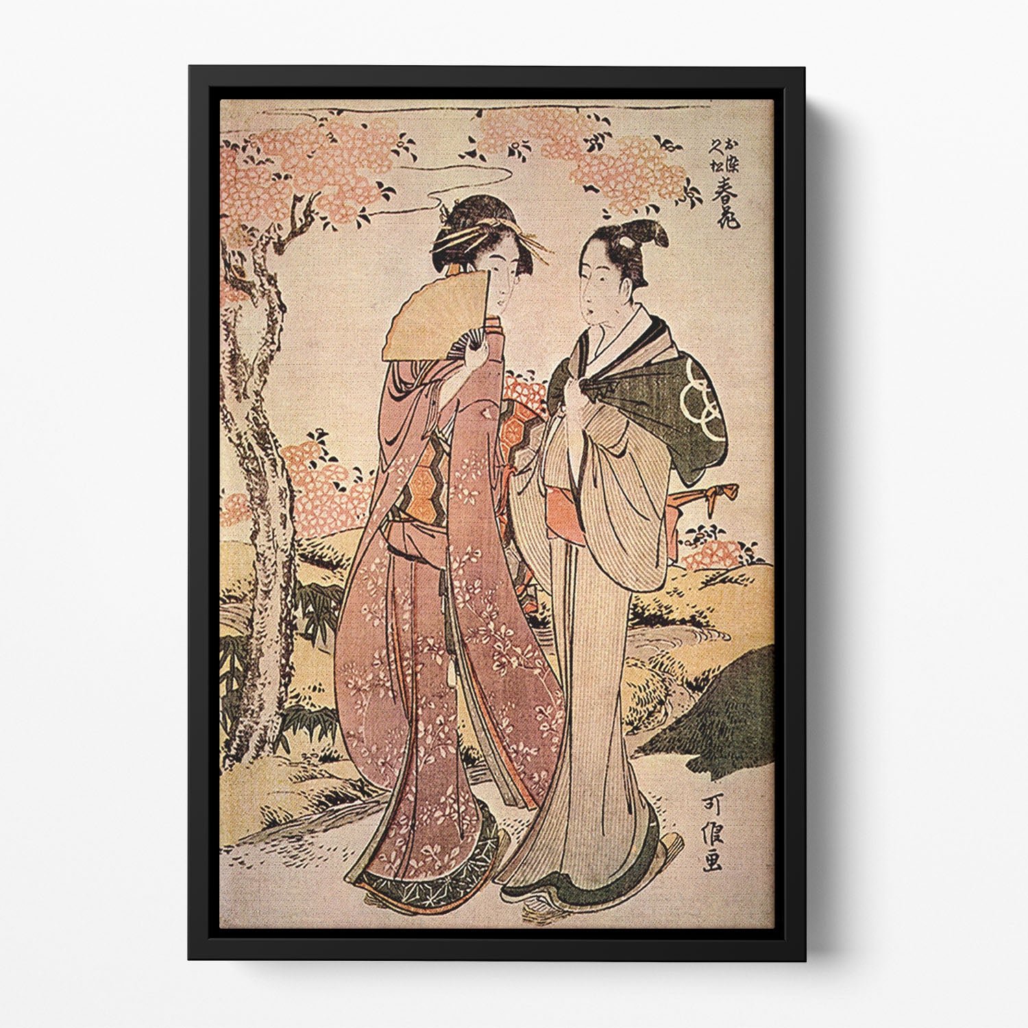 Two women by Hokusai Floating Framed Canvas