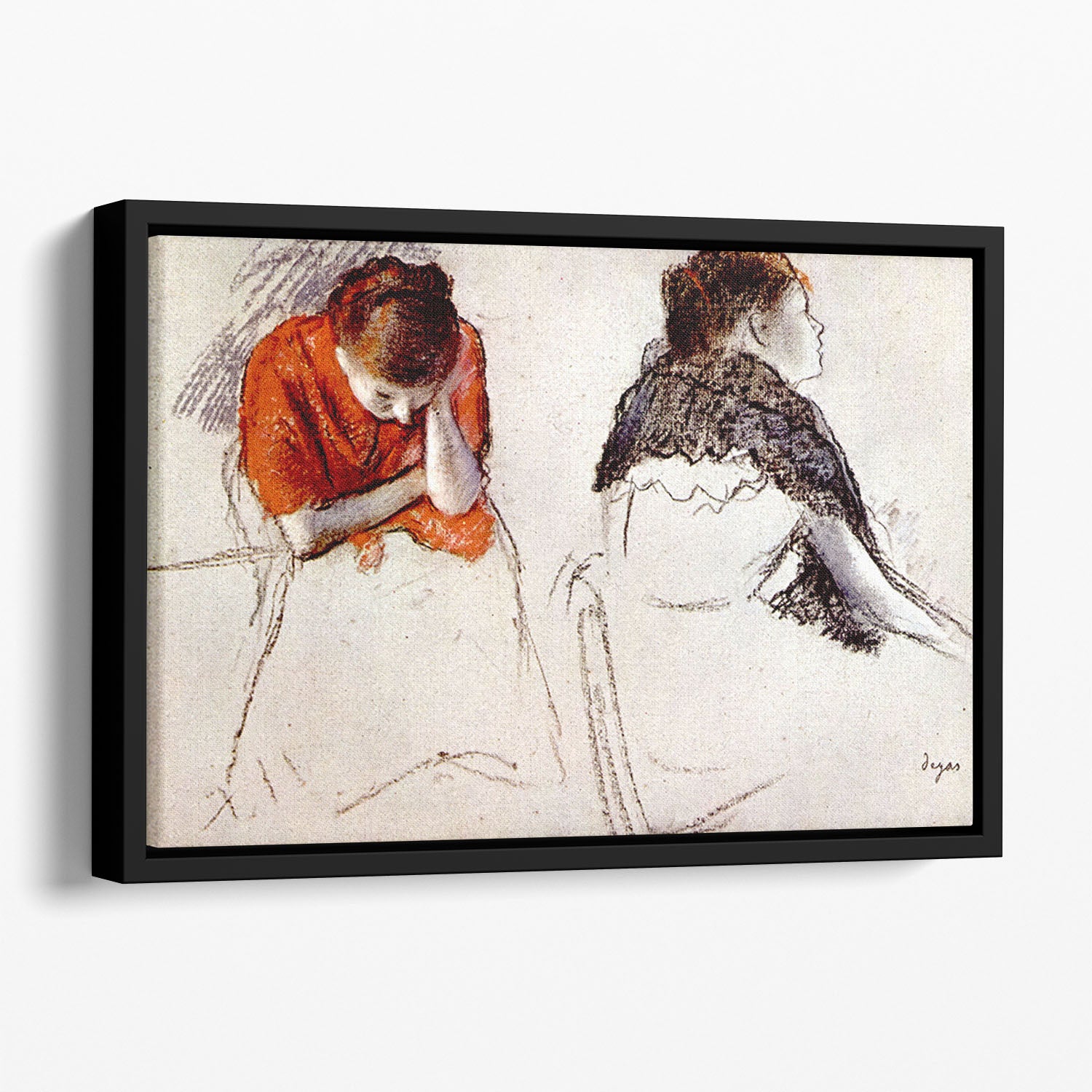 Two women seated by Degas Floating Framed Canvas