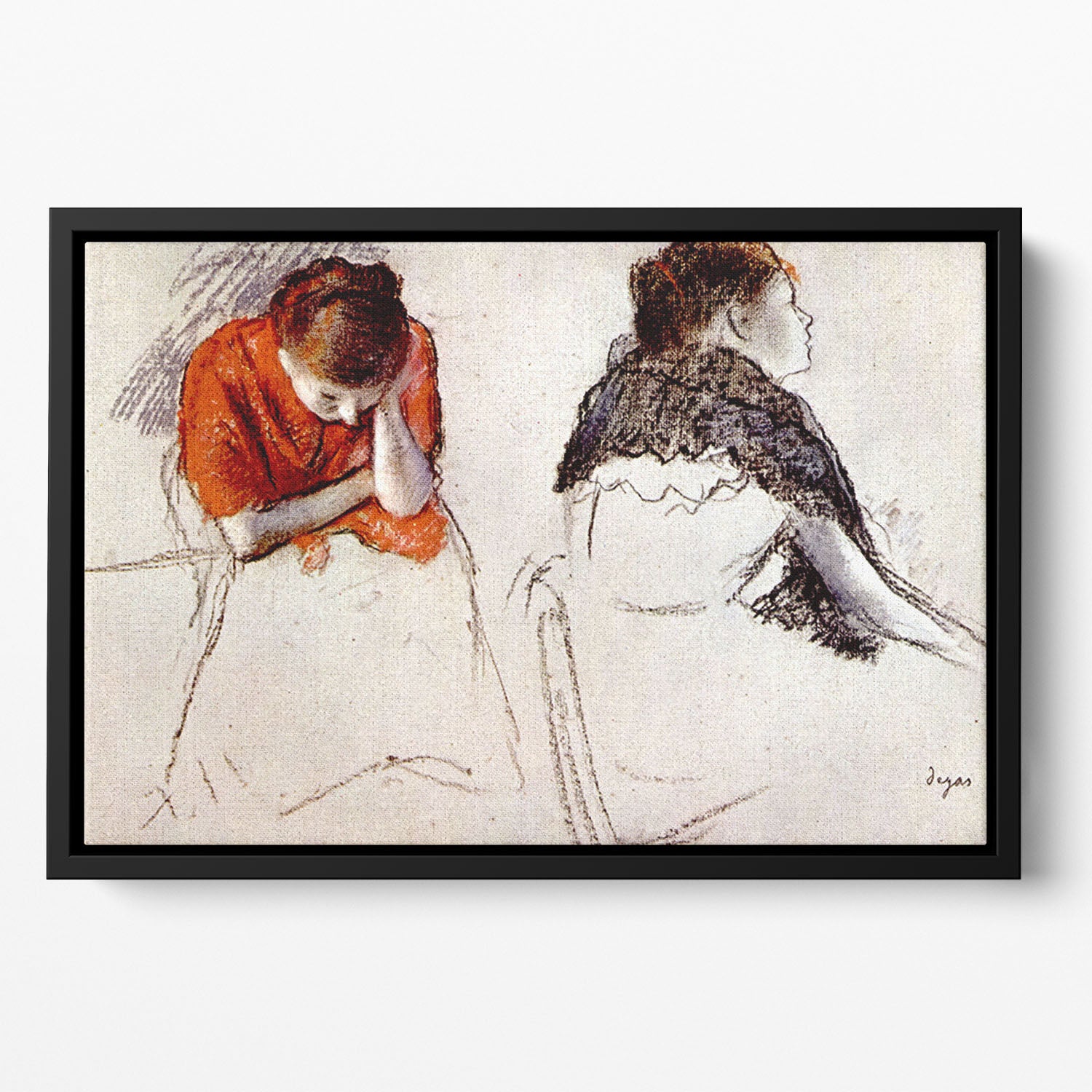 Two women seated by Degas Floating Framed Canvas
