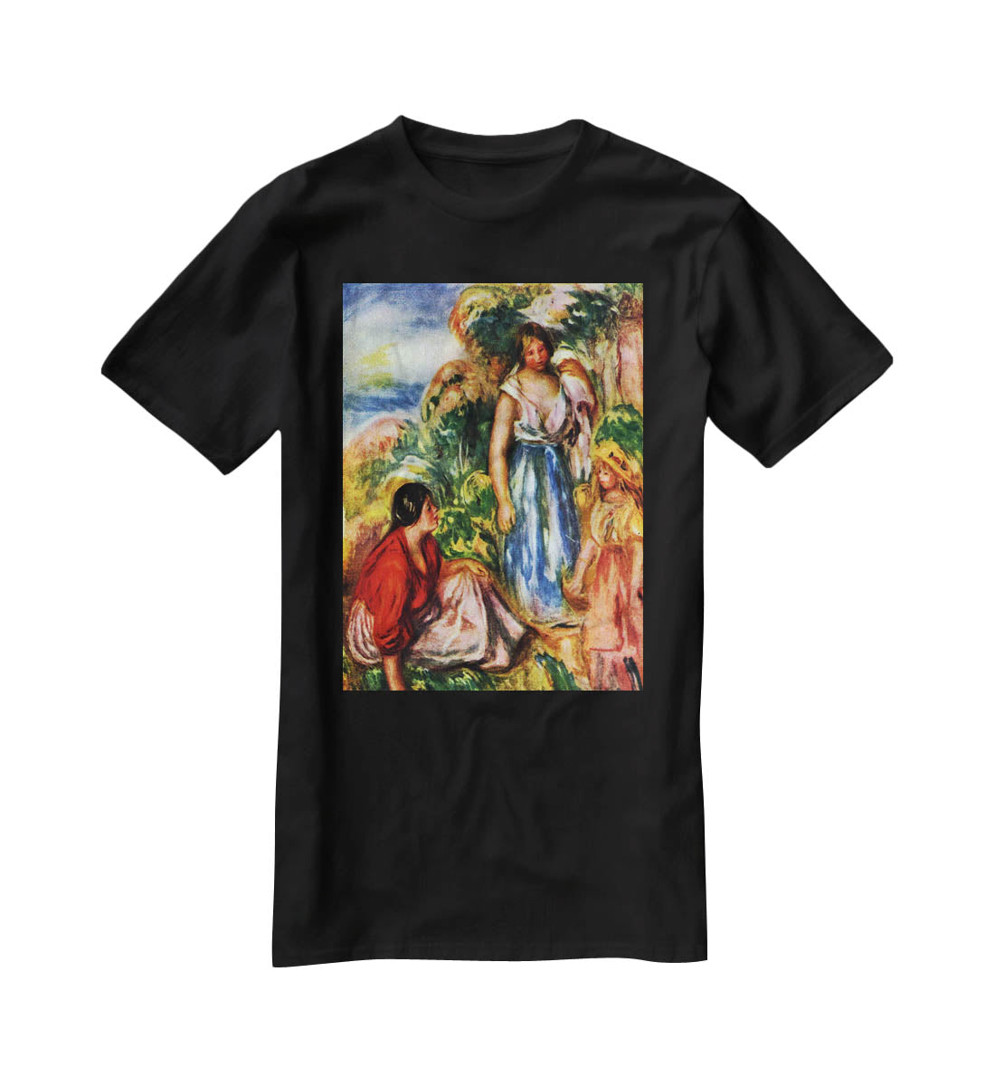 Two women with young girls in a landscape by Renoir T-Shirt - Canvas Art Rocks - 1