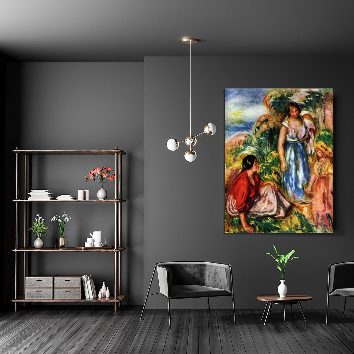 Two women with young girls in a landscape by Renoir Canvas Print or Poster - Canvas Art Rocks - 5