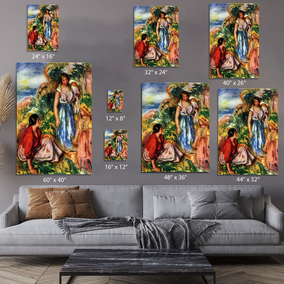 Two women with young girls in a landscape by Renoir Canvas Print or Poster - Canvas Art Rocks - 7
