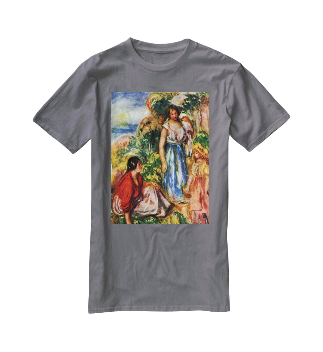 Two women with young girls in a landscape by Renoir T-Shirt - Canvas Art Rocks - 3