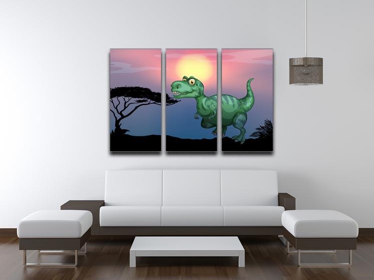 Tyrannosaurus rex in the field 3 Split Panel Canvas Print - Canvas Art Rocks - 3