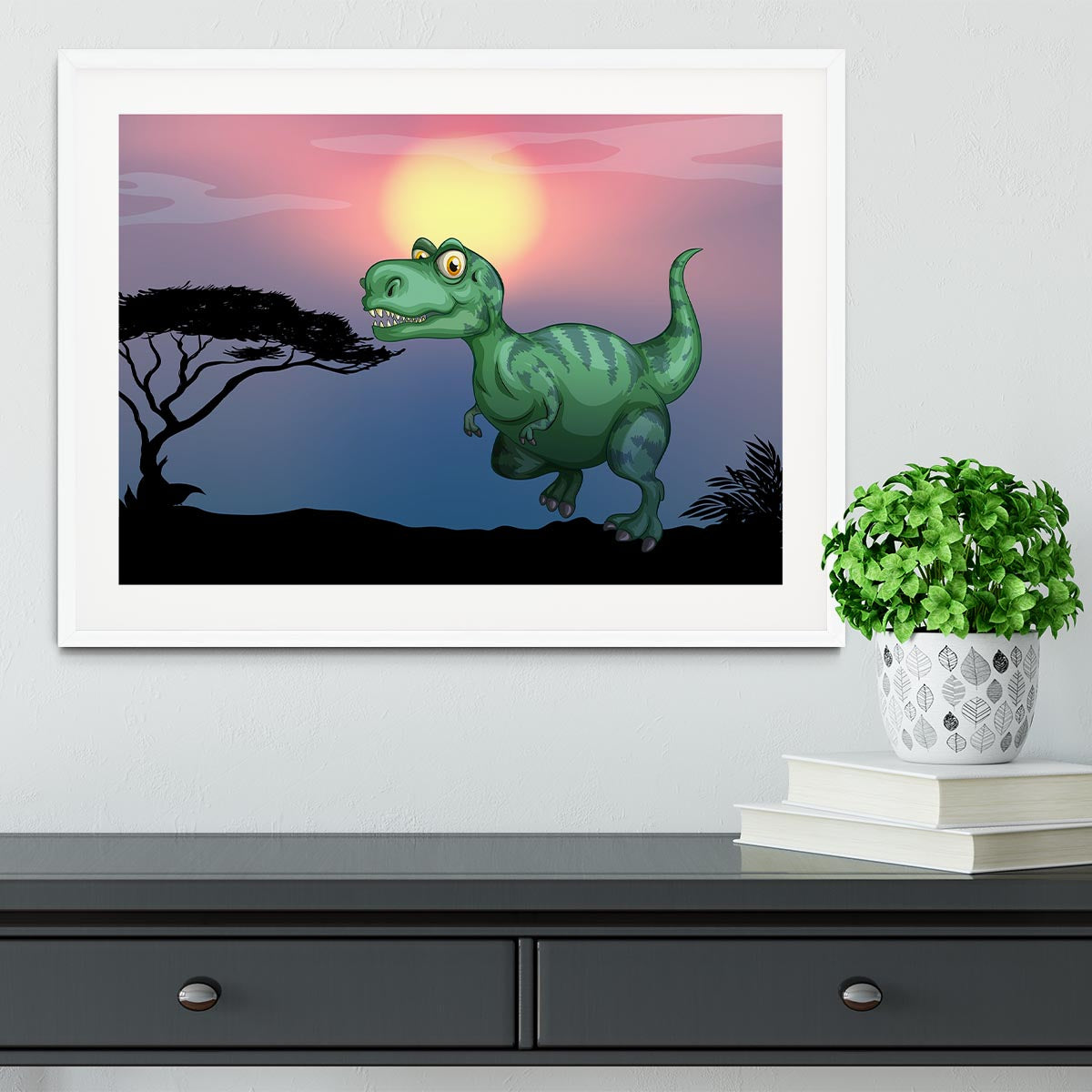 Tyrannosaurus rex in the field Framed Print - Canvas Art Rocks - 5