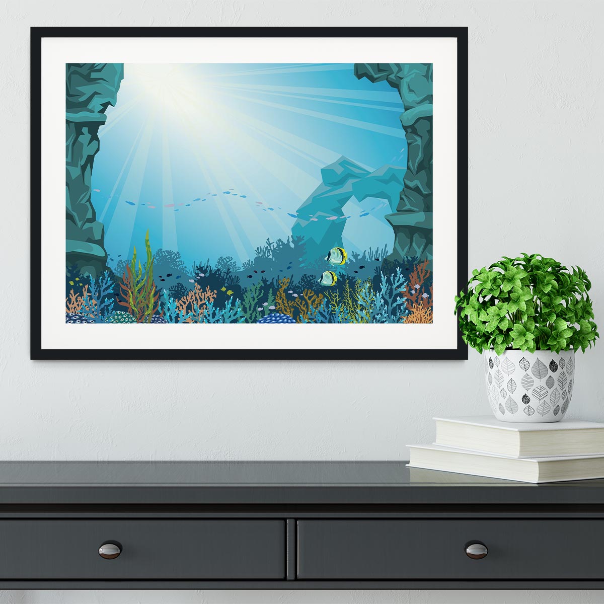 Underwater arch on a blue sea Framed Print - Canvas Art Rocks - 1