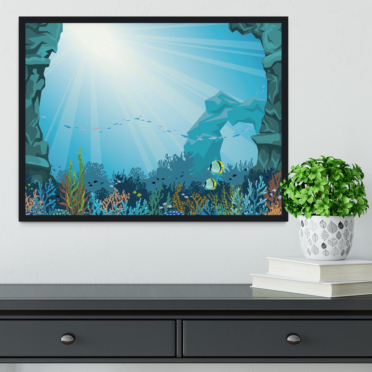 Underwater arch on a blue sea Framed Print - Canvas Art Rocks - 2