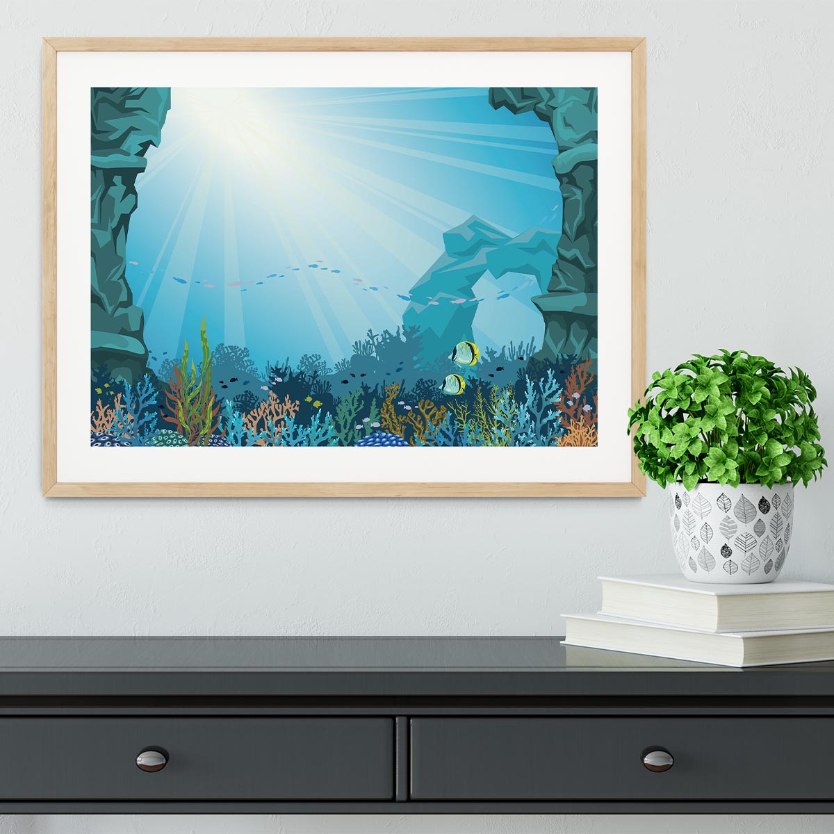 Underwater arch on a blue sea Framed Print - Canvas Art Rocks - 3