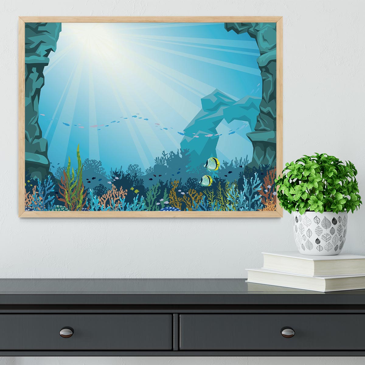 Underwater arch on a blue sea Framed Print - Canvas Art Rocks - 4