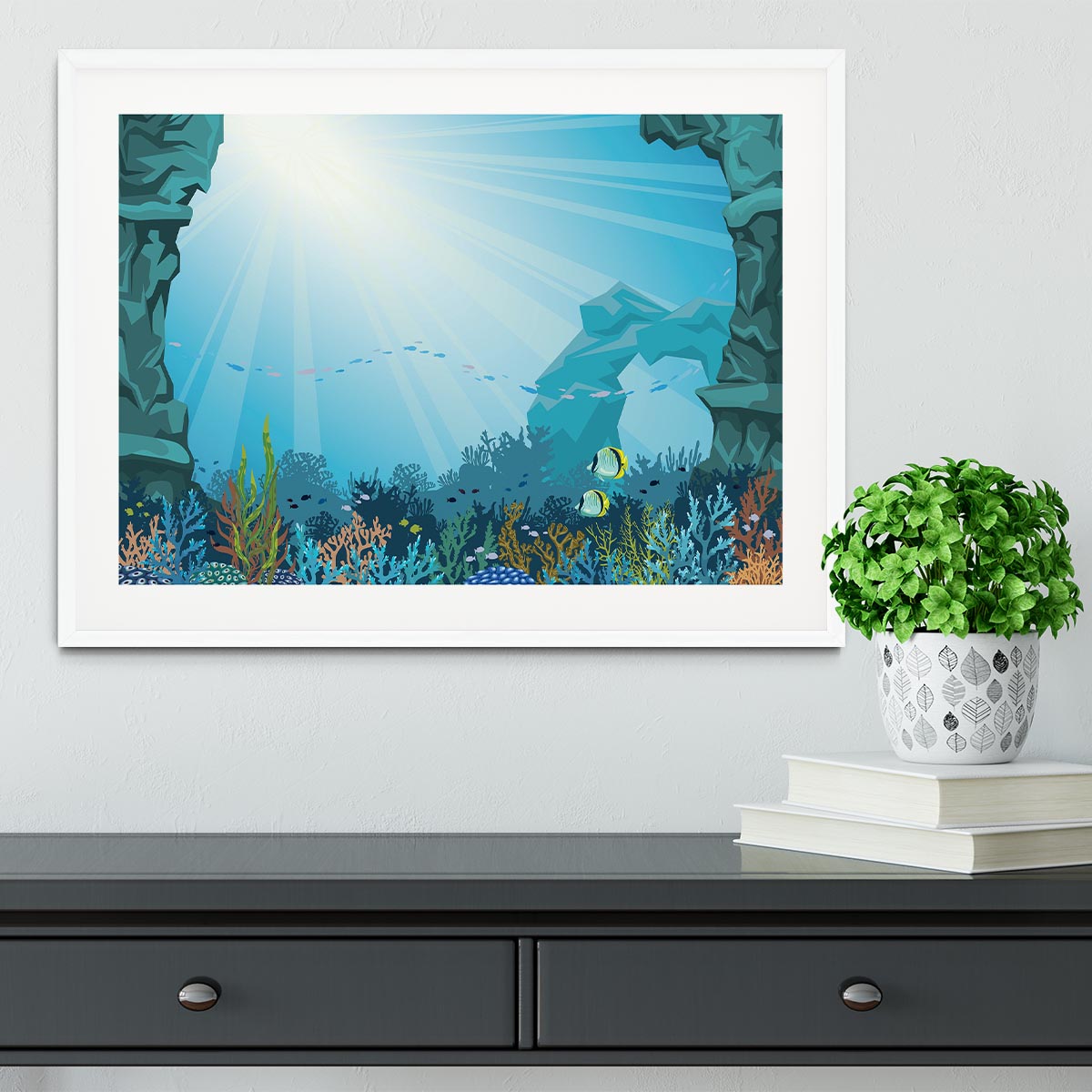 Underwater arch on a blue sea Framed Print - Canvas Art Rocks - 5