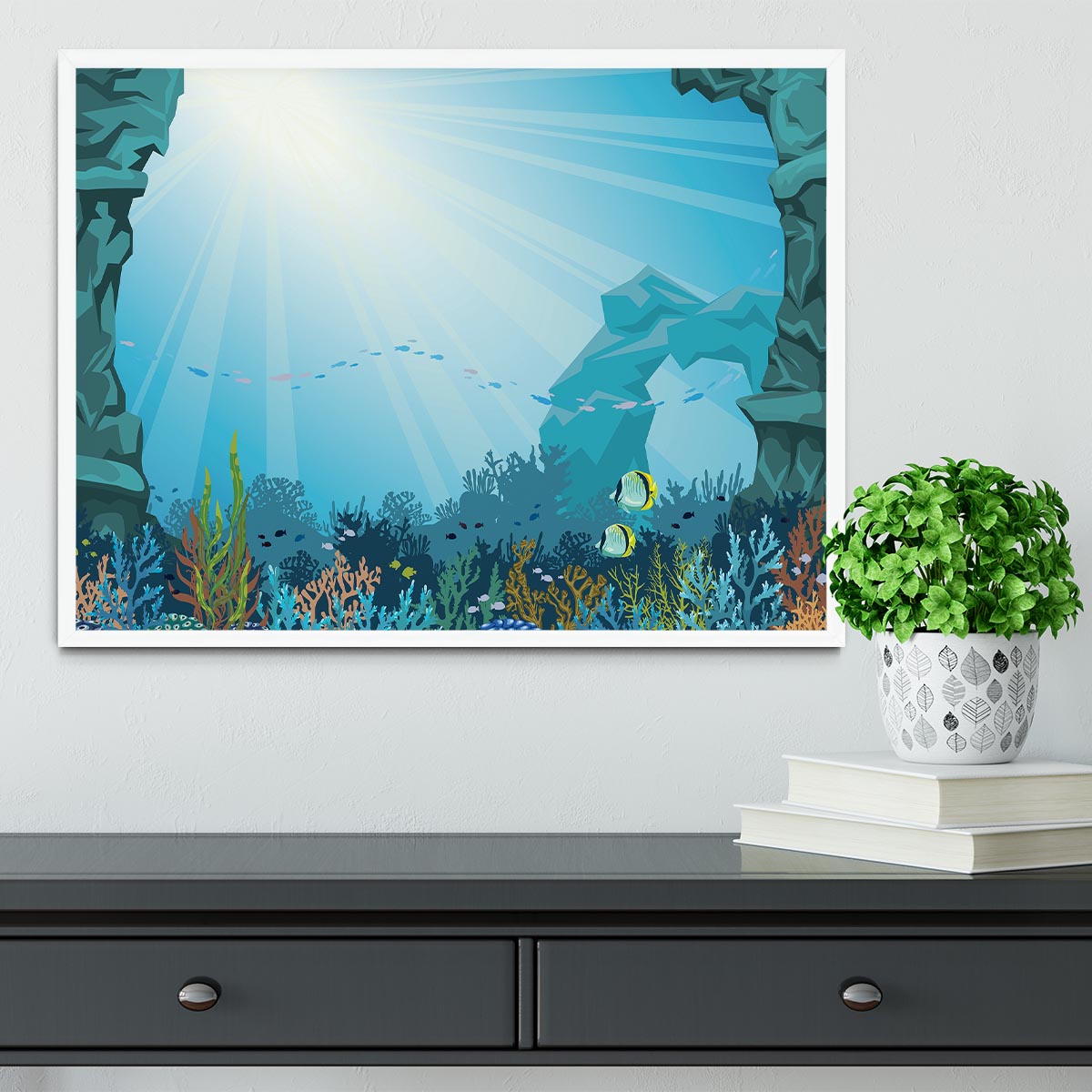 Underwater arch on a blue sea Framed Print - Canvas Art Rocks -6