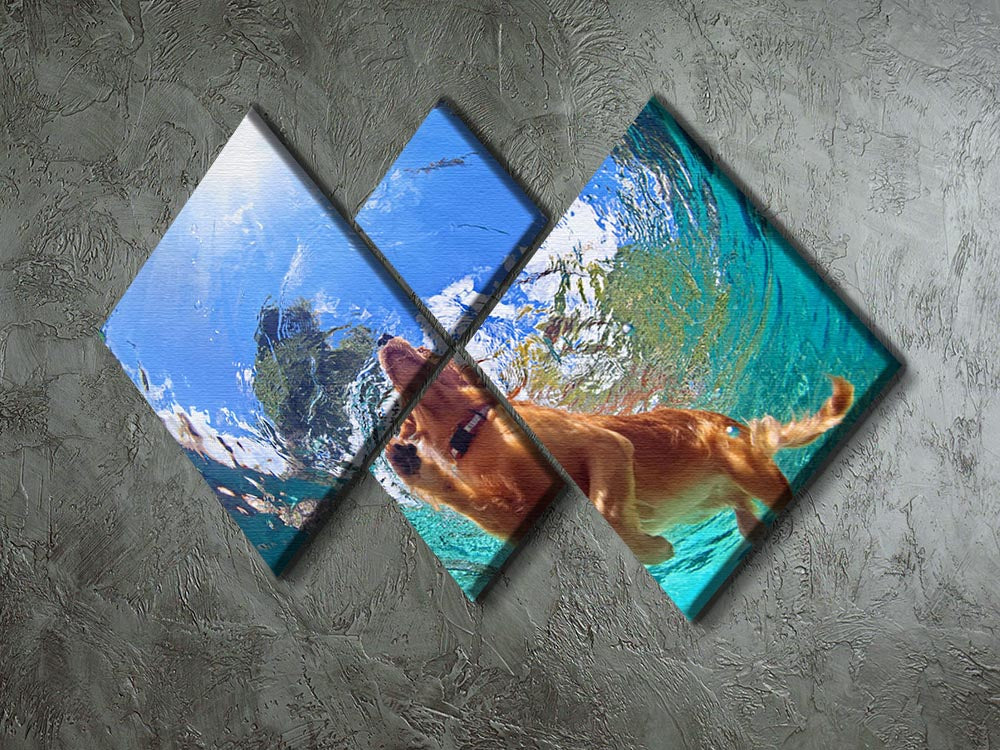 Underwater photo of golden labrador retriever puppy 4 Square Multi Panel Canvas - Canvas Art Rocks - 2