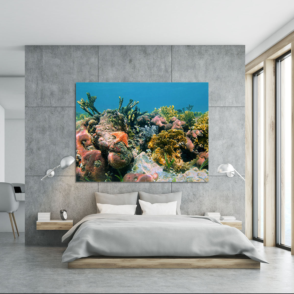 Underwater reef in the Caribbean sea with corals sponges and a starfish Canvas Print or Poster - Canvas Art Rocks - 5