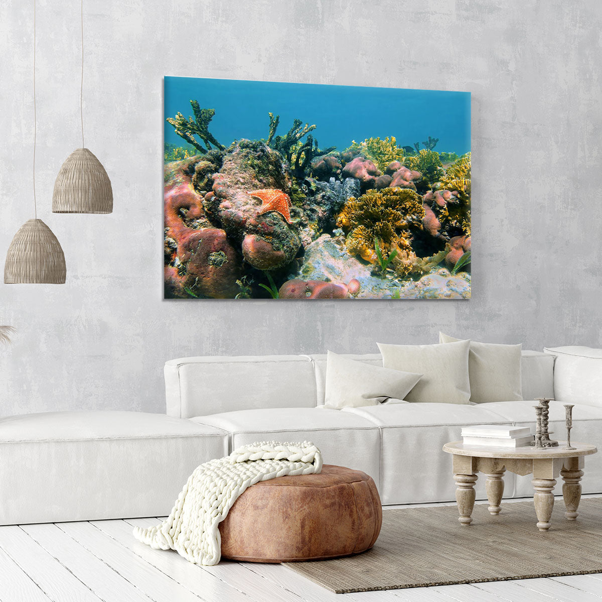Underwater reef in the Caribbean sea with corals sponges and a starfish Canvas Print or Poster - Canvas Art Rocks - 6