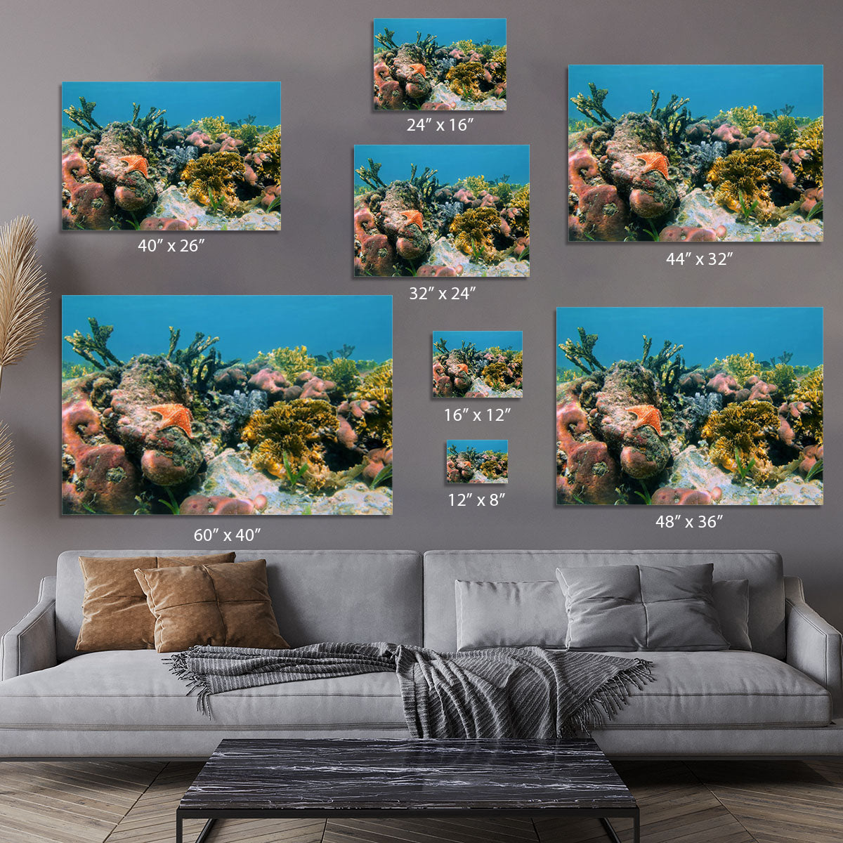 Underwater reef in the Caribbean sea with corals sponges and a starfish Canvas Print or Poster - Canvas Art Rocks - 7