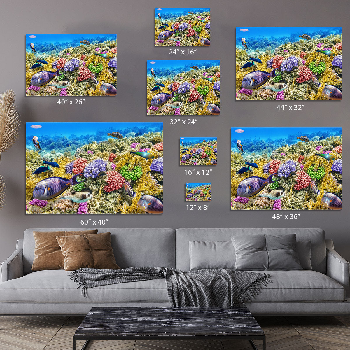 Underwater world with corals and tropical fish Canvas Print or Poster - Canvas Art Rocks - 7