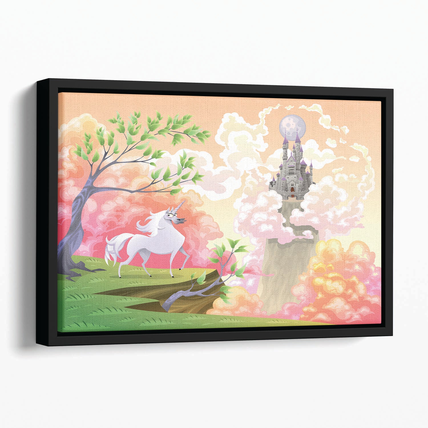 Unicorn and mythological landscape Floating Framed Canvas