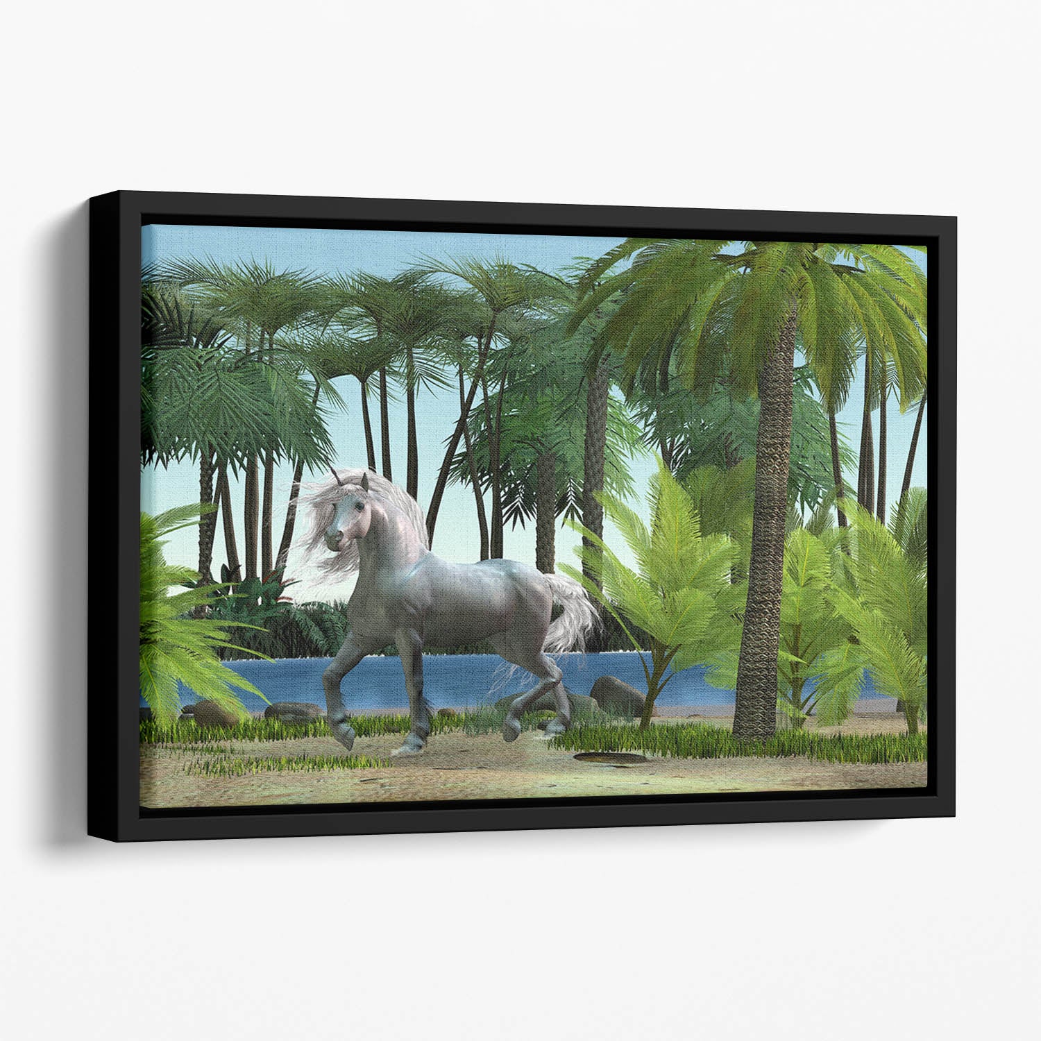 Unicorn buck prances Floating Framed Canvas
