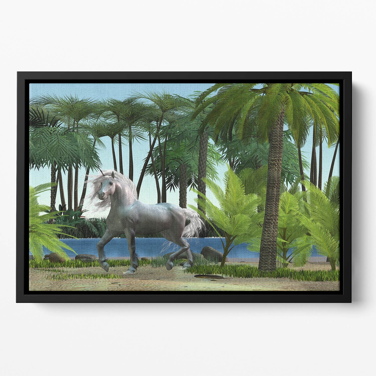 Unicorn buck prances Floating Framed Canvas