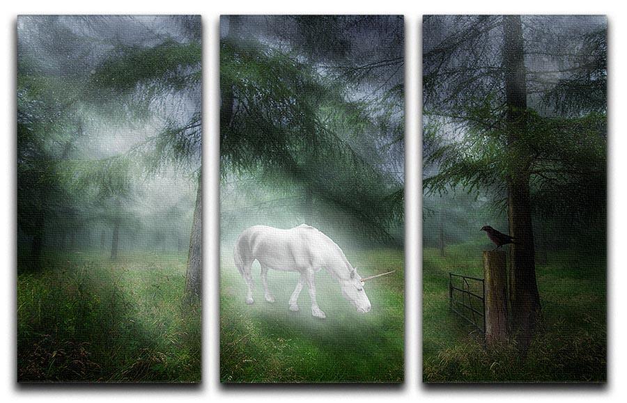 Unicorn in a magical forest 3 Split Panel Canvas Print - Canvas Art Rocks - 1