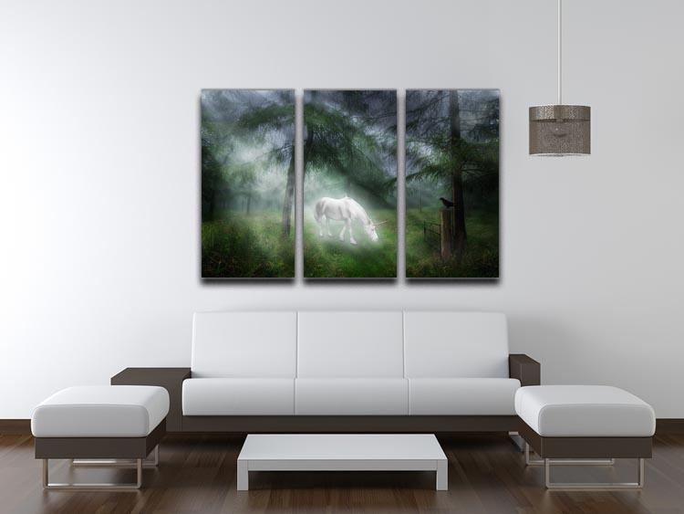 Unicorn in a magical forest 3 Split Panel Canvas Print - Canvas Art Rocks - 3