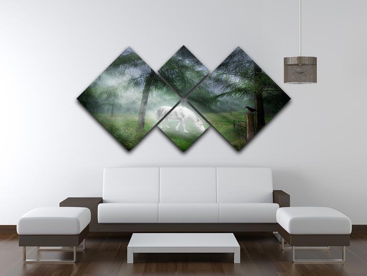 Unicorn in a magical forest 4 Square Multi Panel Canvas  - Canvas Art Rocks - 3