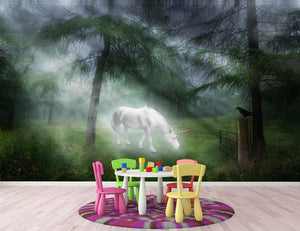 Unicorn in a magical forest Wall Mural Wallpaper - Canvas Art Rocks - 2