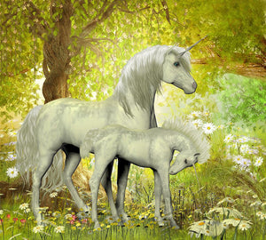 Unicorns and White Daisies Wall Mural Wallpaper - Canvas Art Rocks - 1