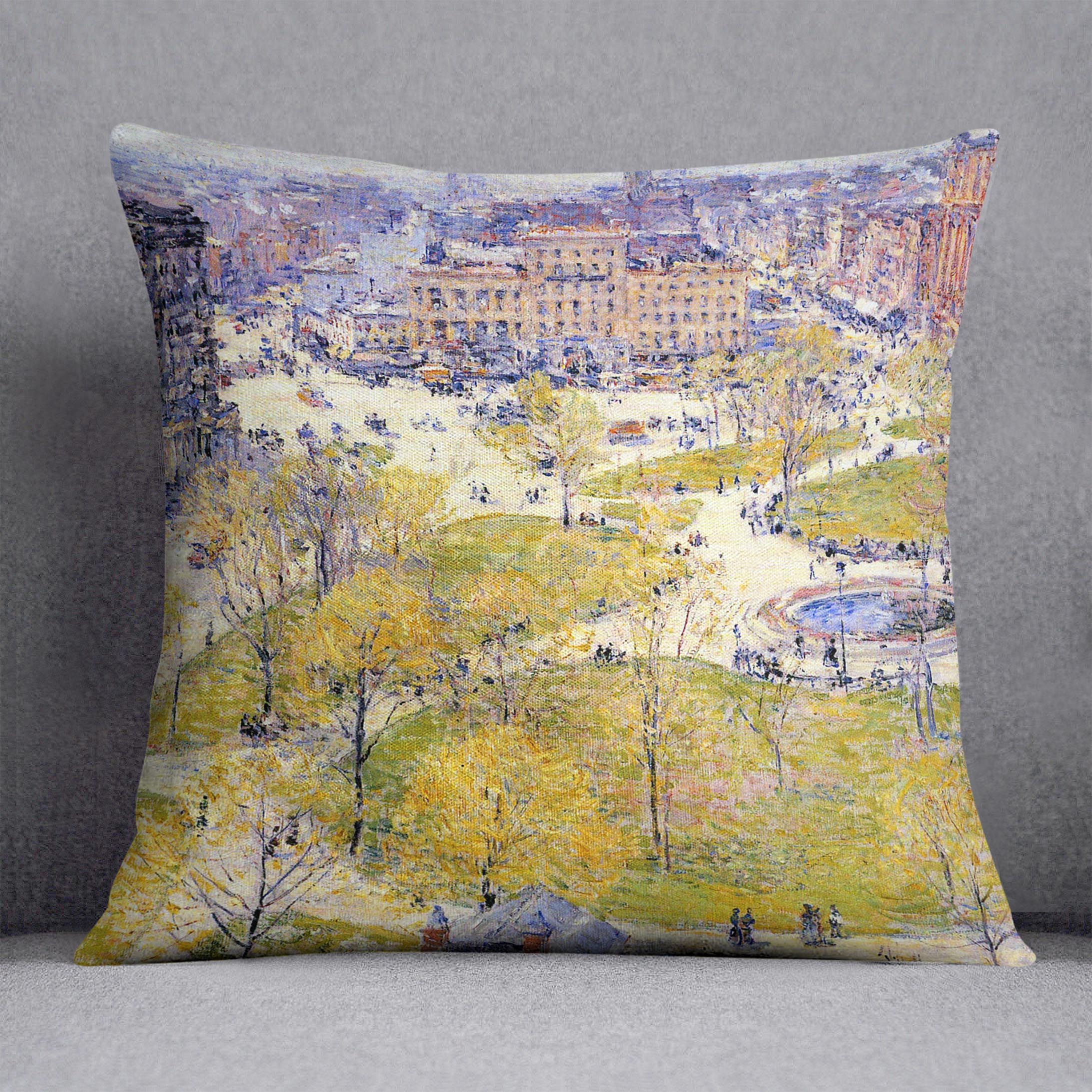 Union Square in Spring by Hassam Cushion - Canvas Art Rocks - 1
