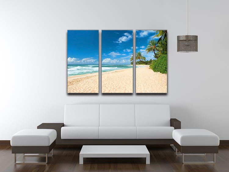 Untouched sandy beach with palms trees 3 Split Panel Canvas Print - Canvas Art Rocks - 3