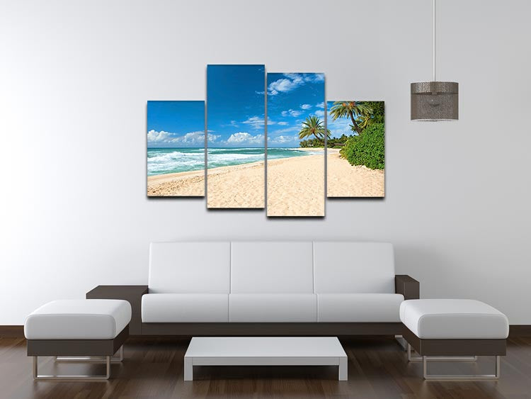 Untouched sandy beach with palms trees 4 Split Panel Canvas - Canvas Art Rocks - 3