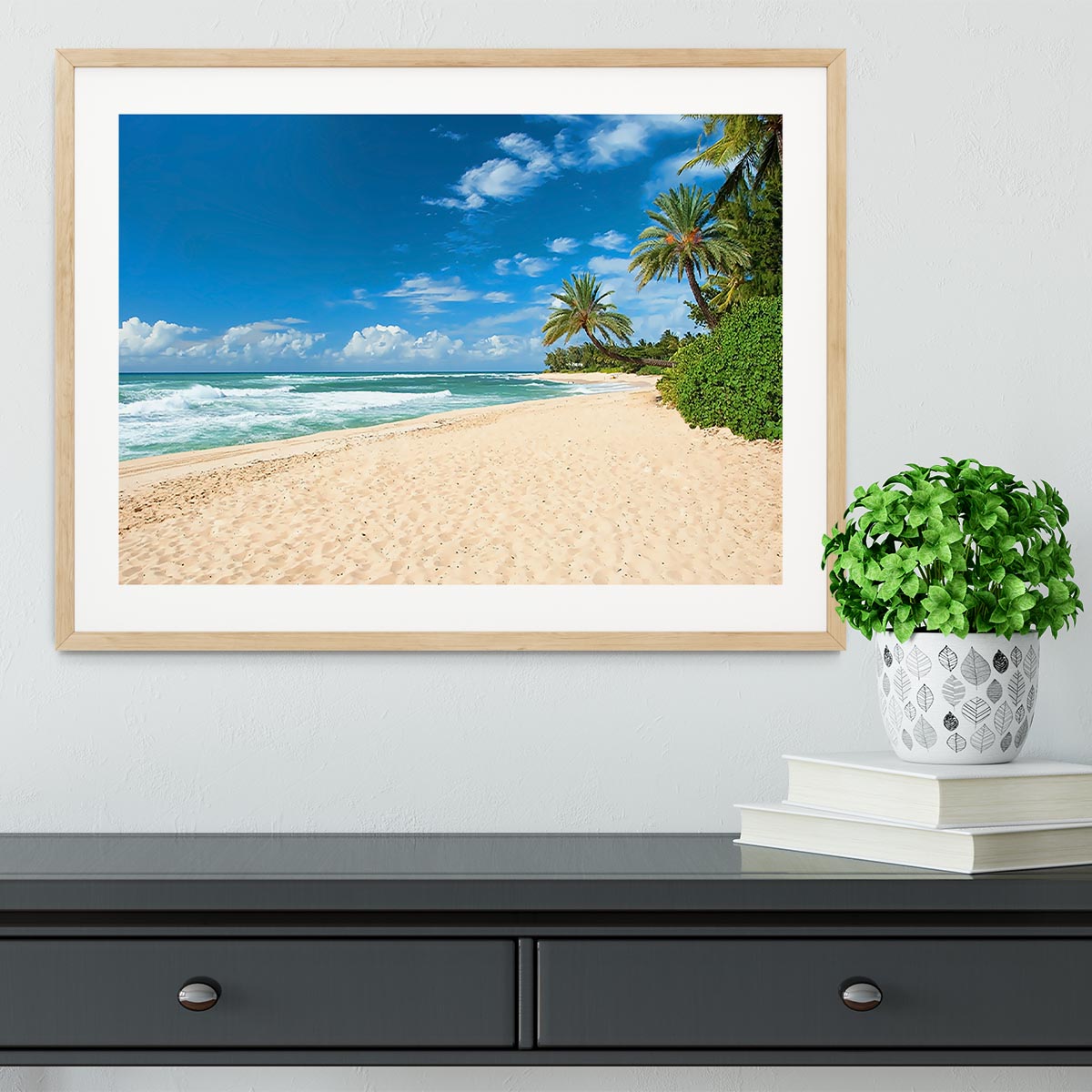 Untouched sandy beach with palms trees Framed Print - Canvas Art Rocks - 3