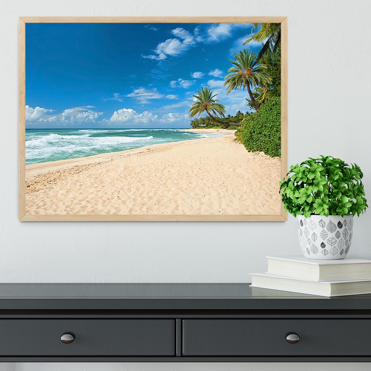 Untouched sandy beach with palms trees Framed Print - Canvas Art Rocks - 4