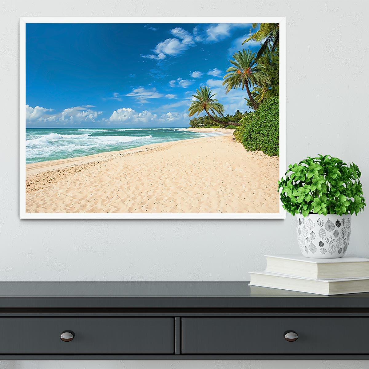 Untouched sandy beach with palms trees Framed Print - Canvas Art Rocks -6