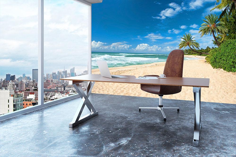 Untouched sandy beach with palms trees Wall Mural Wallpaper - Canvas Art Rocks - 3