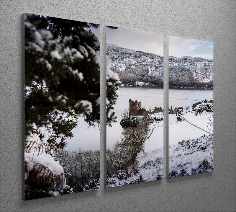 Urquhart Castle in the snow 3 Split Panel Canvas Print - Canvas Art Rocks - 2