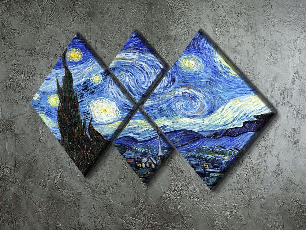 Van Gogh Starry Night 4 Square Multi Panel Canvas - Canvas Art Rocks - 2