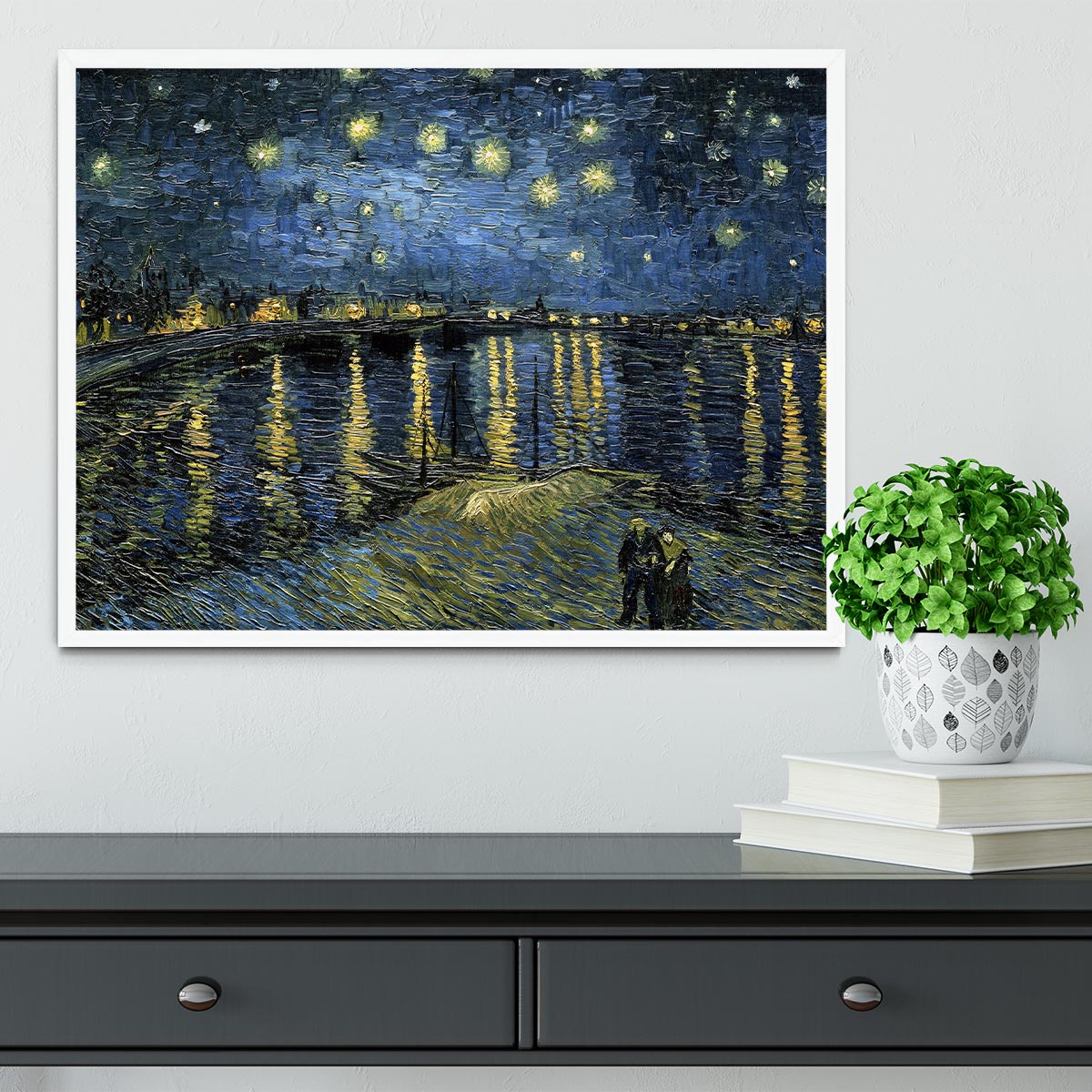 Van Gogh Starry Night over the Rhone Framed Print - Canvas Art Rocks -6