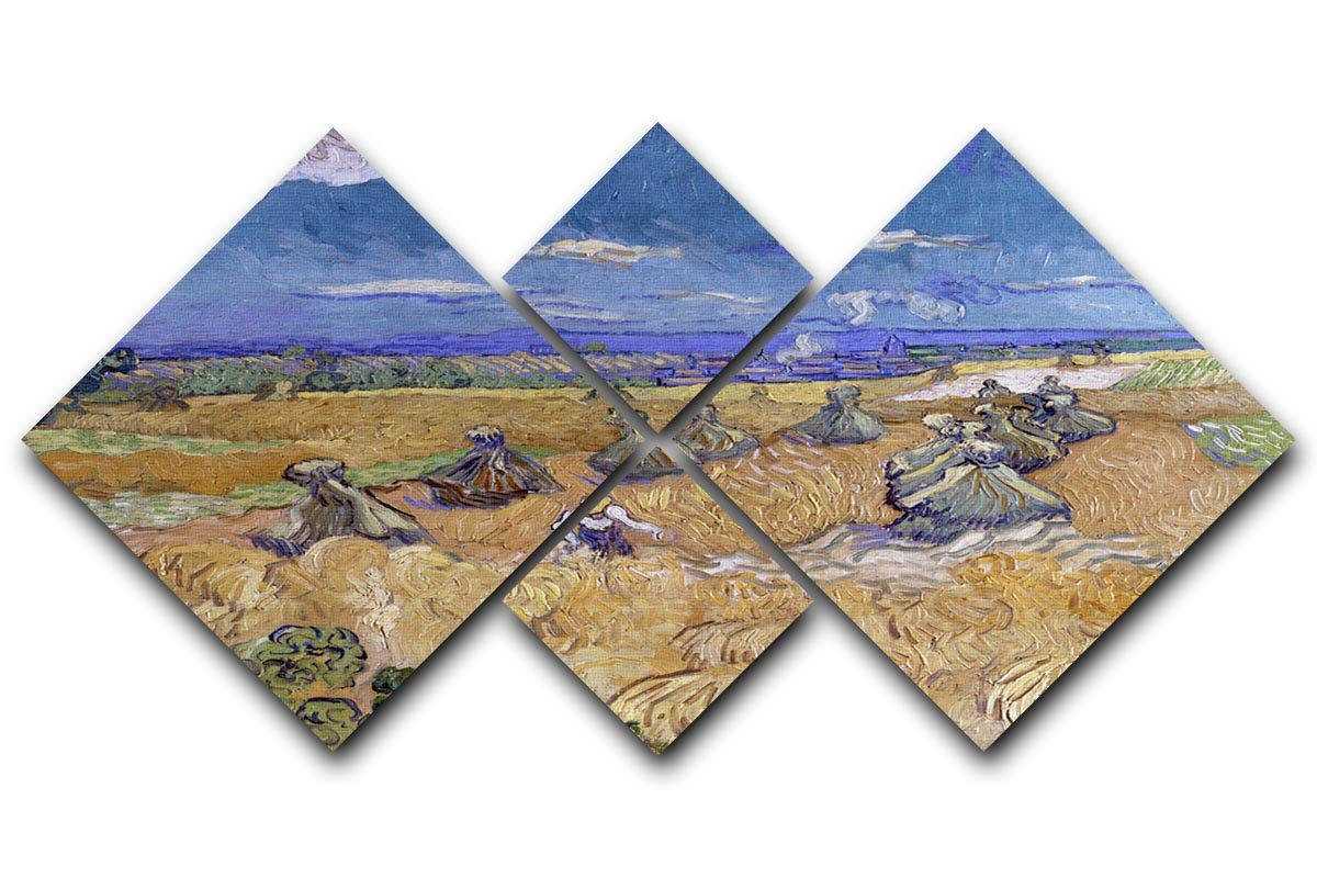 Van Gogh Wheat Fields with Reaper at Auvers 4 Square Multi Panel Canvas  - Canvas Art Rocks - 1