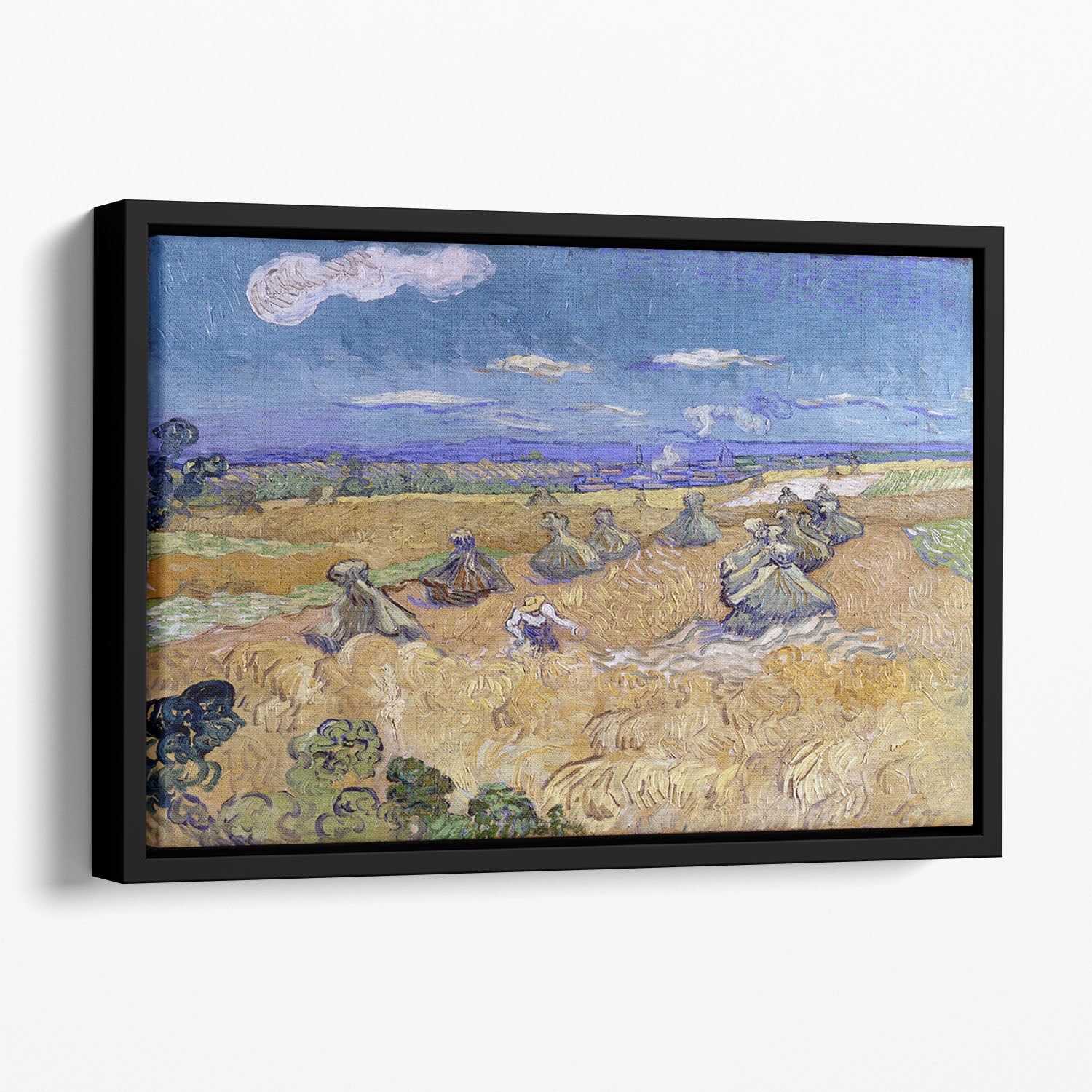 Van Gogh Wheat Fields with Reaper at Auvers Floating Framed Canvas