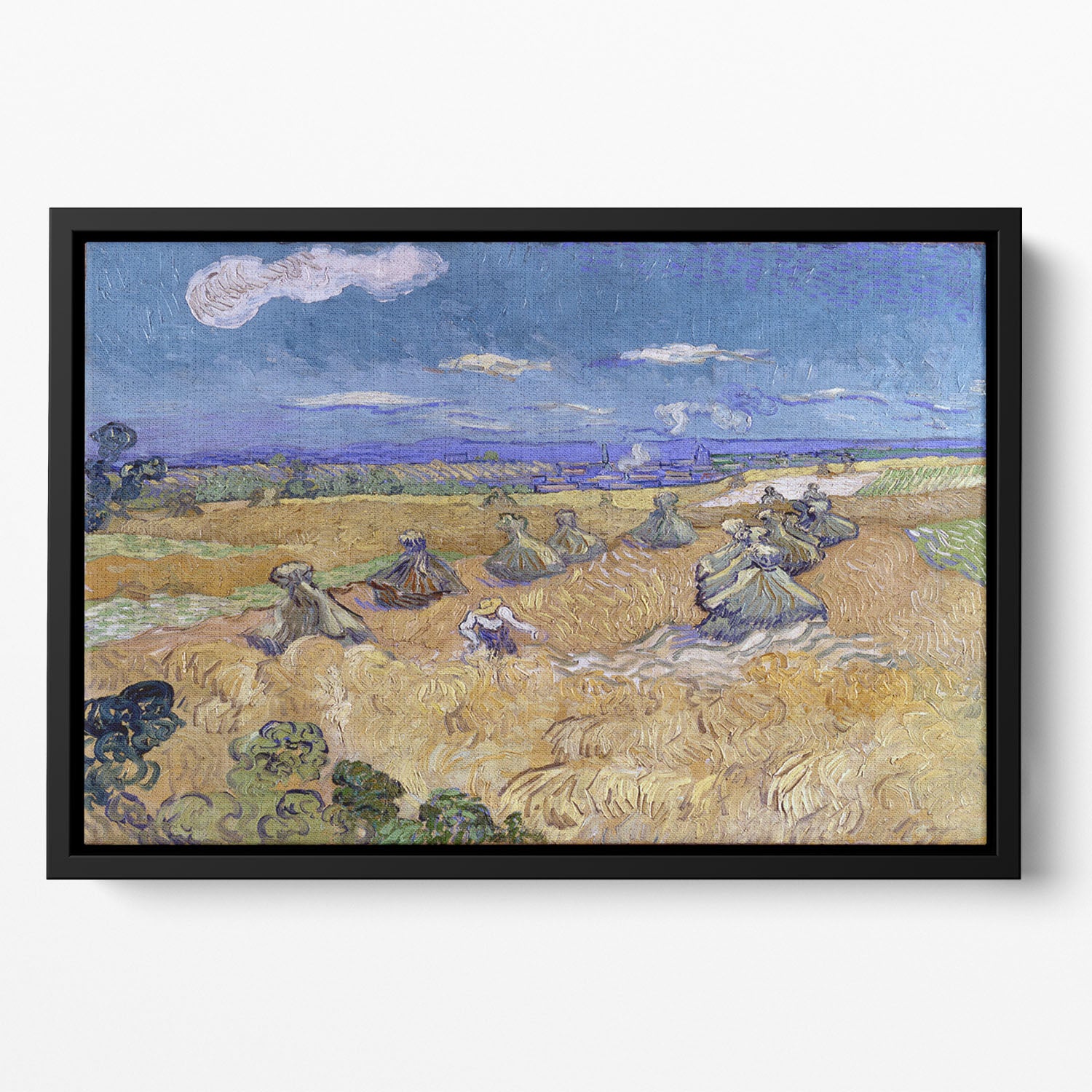 Van Gogh Wheat Fields with Reaper at Auvers Floating Framed Canvas