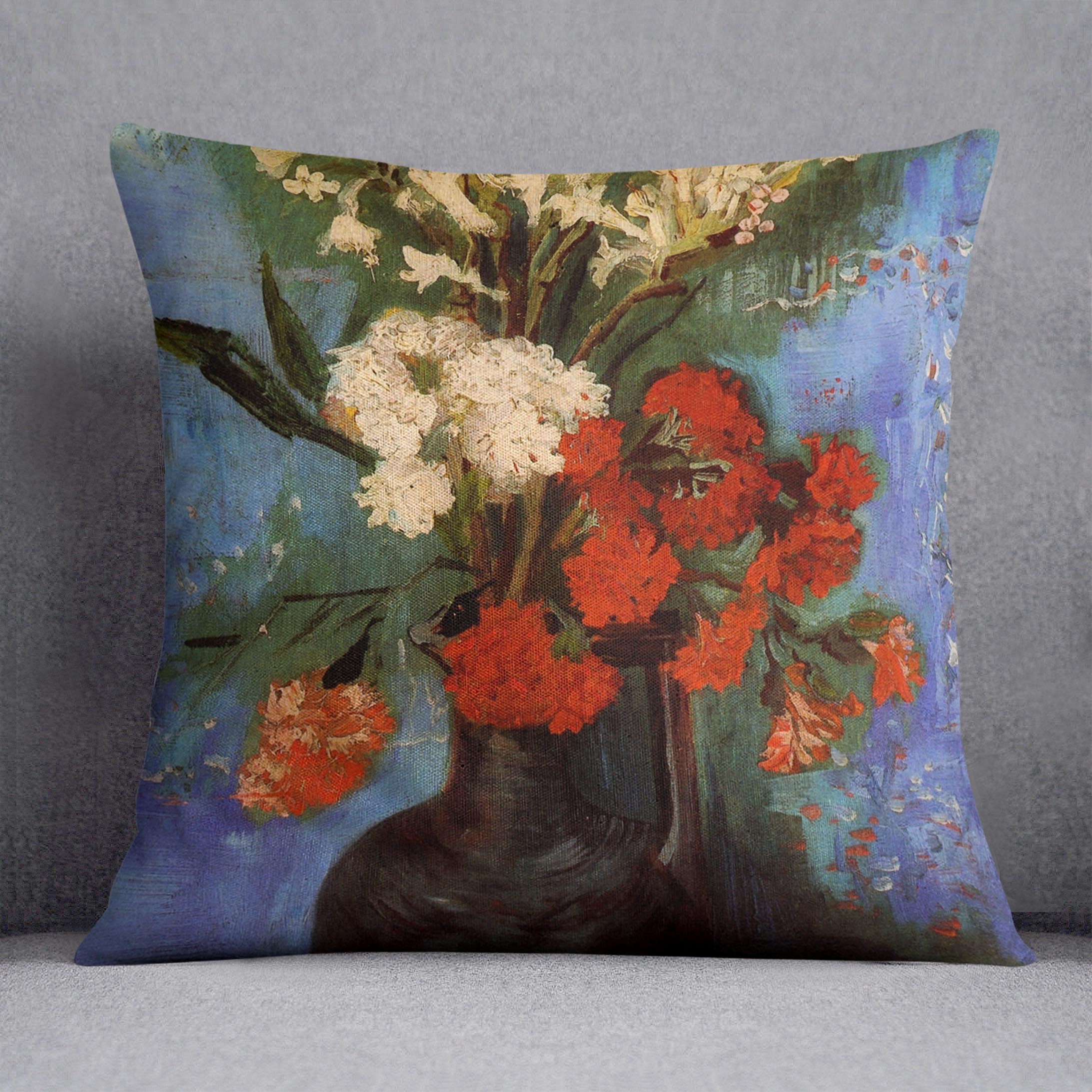 Vase with Carnations and Other Flowers by Van Gogh Cushion