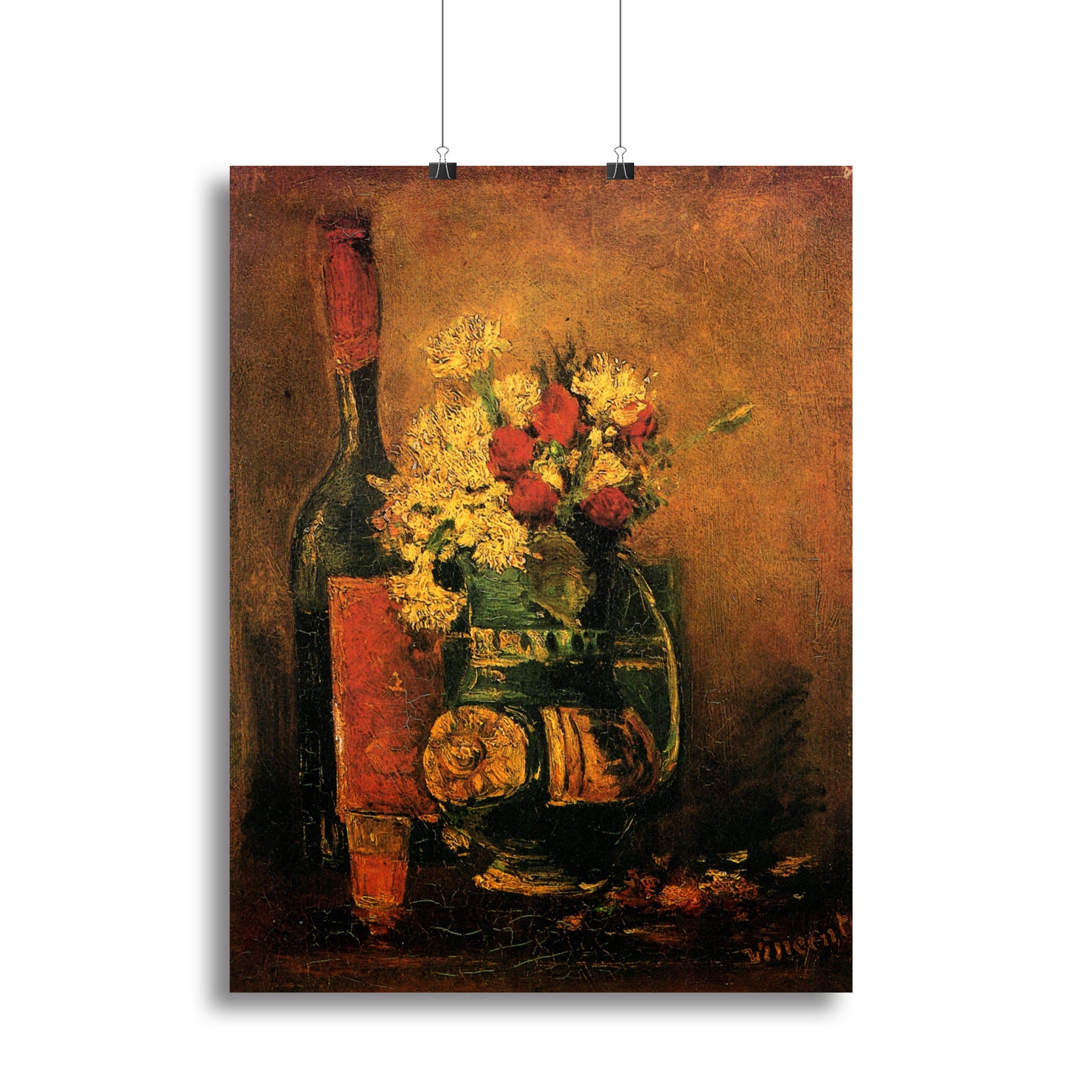 Vase with Carnations and Roses and a Bottle by Van Gogh Canvas Print or Poster - Canvas Art Rocks - 2
