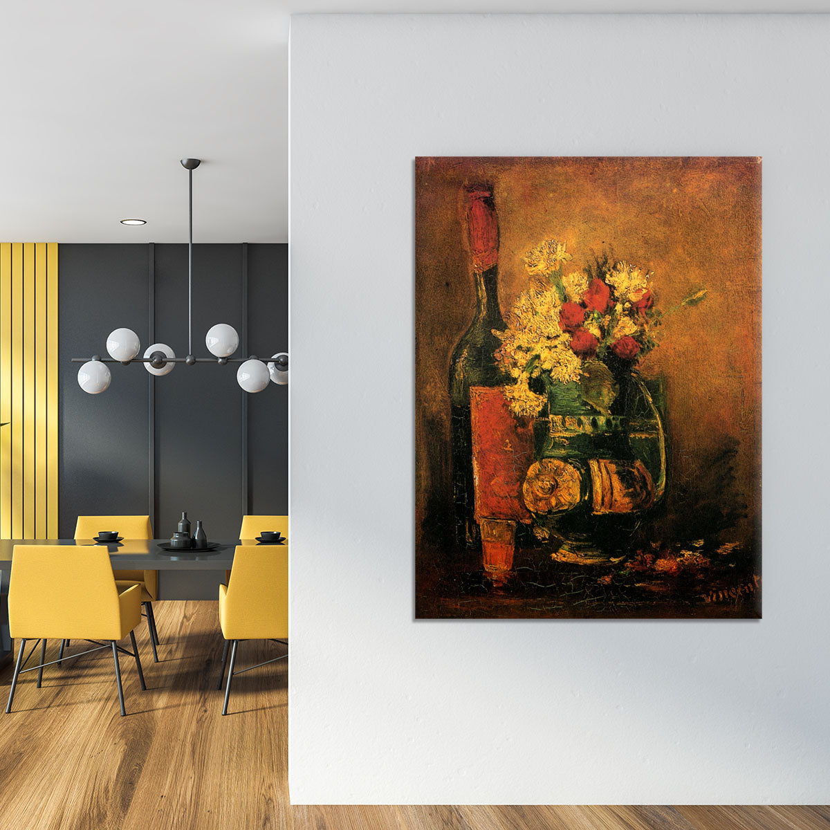 Vase with Carnations and Roses and a Bottle by Van Gogh Canvas Print or Poster - Canvas Art Rocks - 4