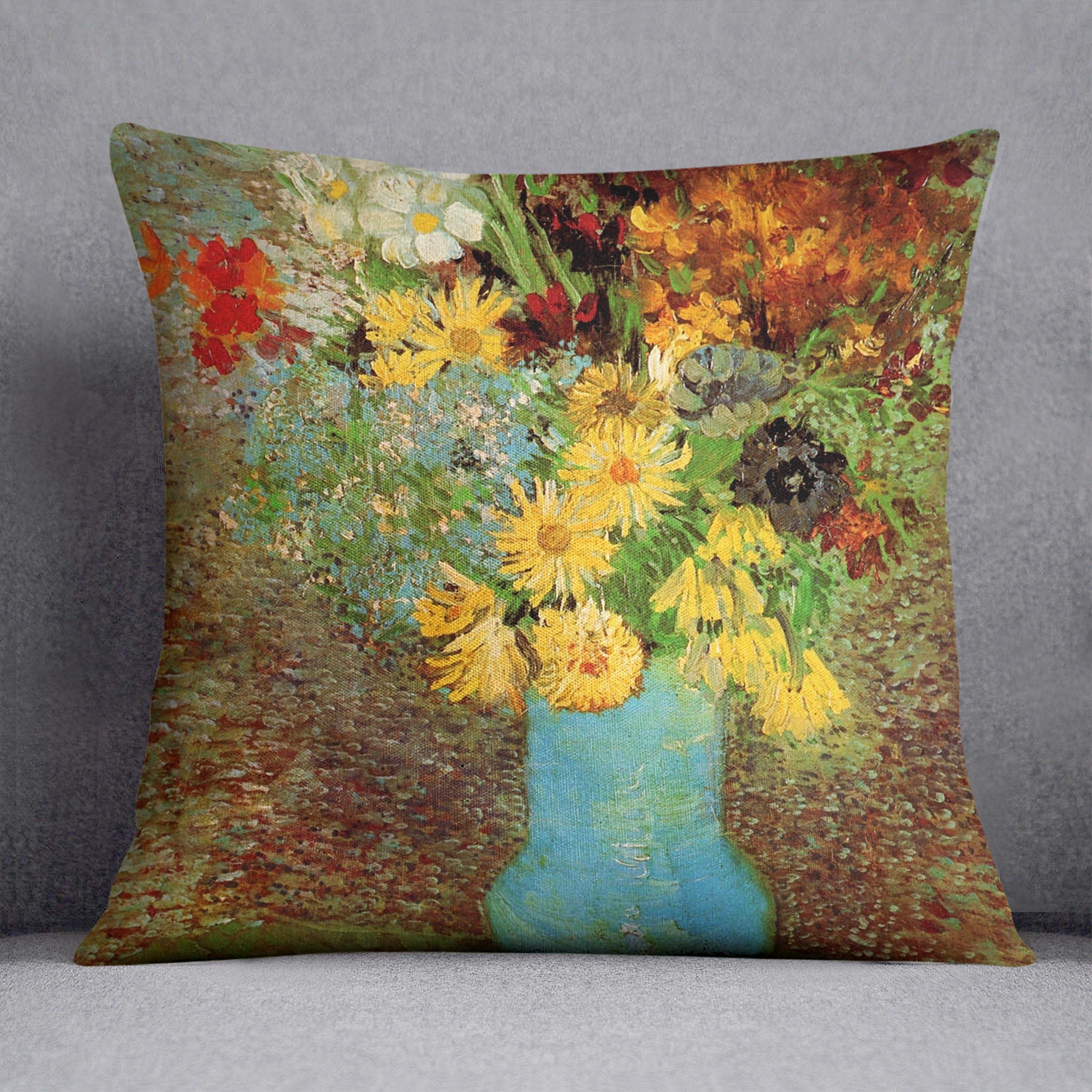 Vase with Daisies and Anemones by Van Gogh Cushion