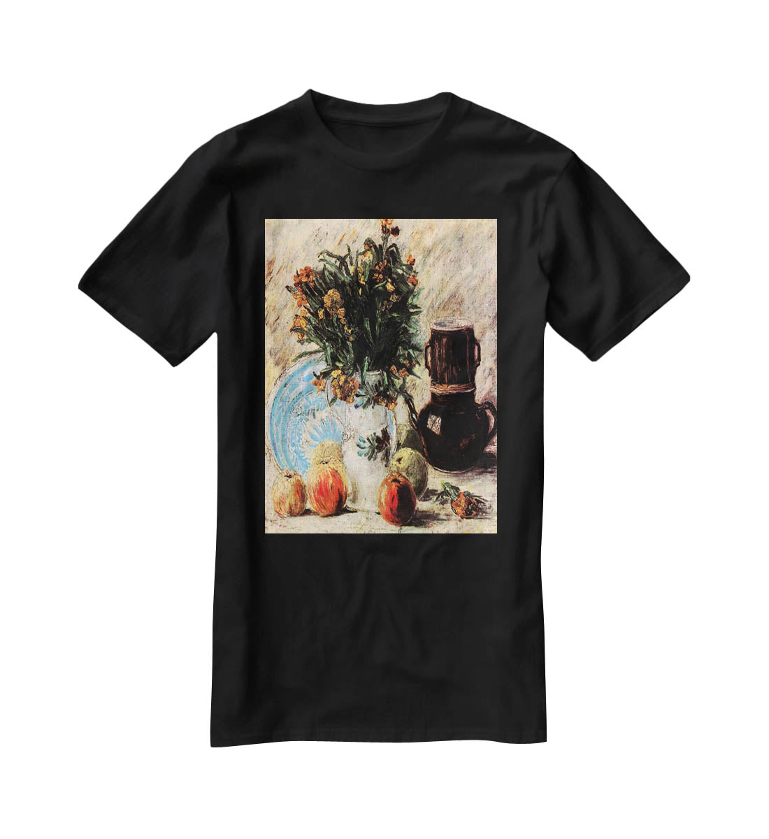 Vase with Flowers Coffeepot and Fruit by Van Gogh T-Shirt - Canvas Art Rocks - 1
