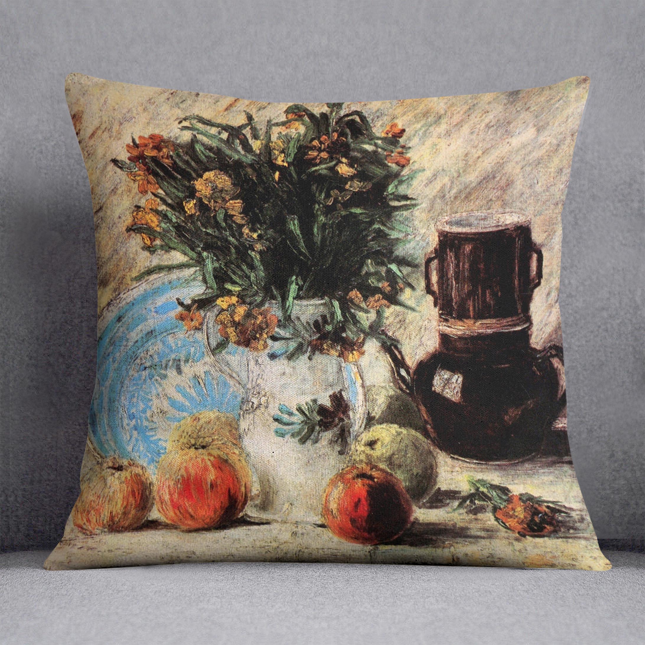 Vase with Flowers Coffeepot and Fruit by Van Gogh Cushion