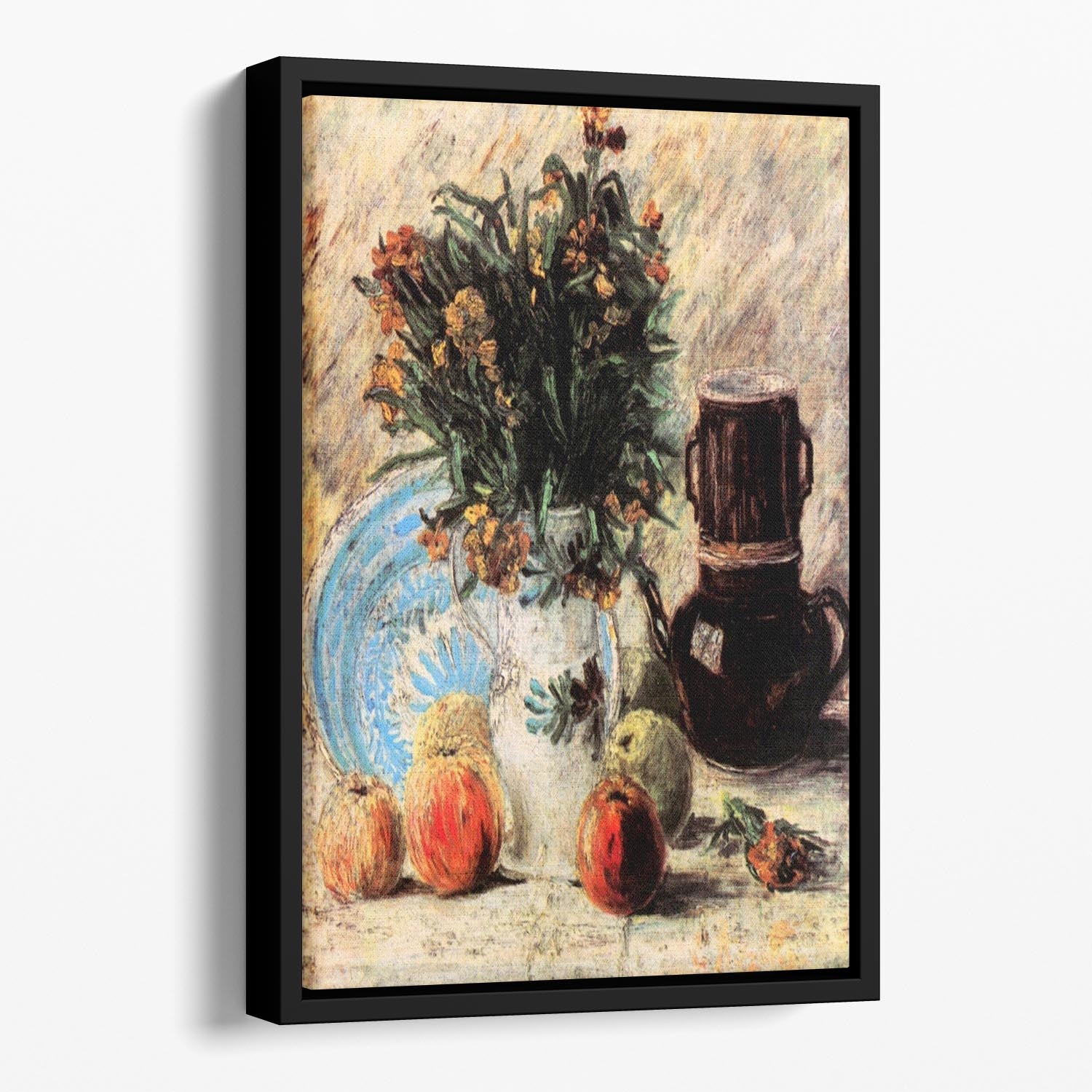 Vase with Flowers Coffeepot and Fruit by Van Gogh Floating Framed Canvas
