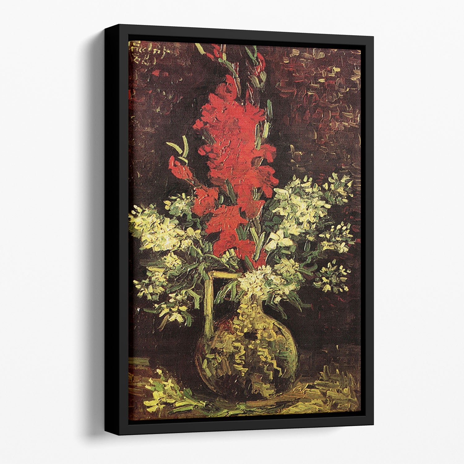 Vase with Gladioli and Carnations by Van Gogh Floating Framed Canvas